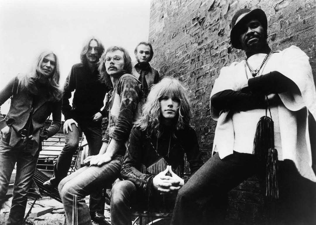 Posed group portrait of the band Rhinoceros in 1969.