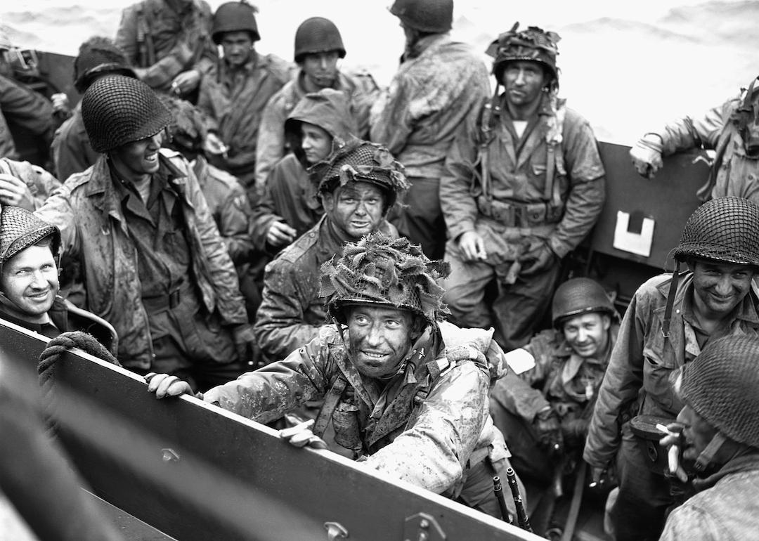 Troops are crowded onto a landing craft on D-Day, when Allied troops invaded France from Normandy, on June 6, 1944.