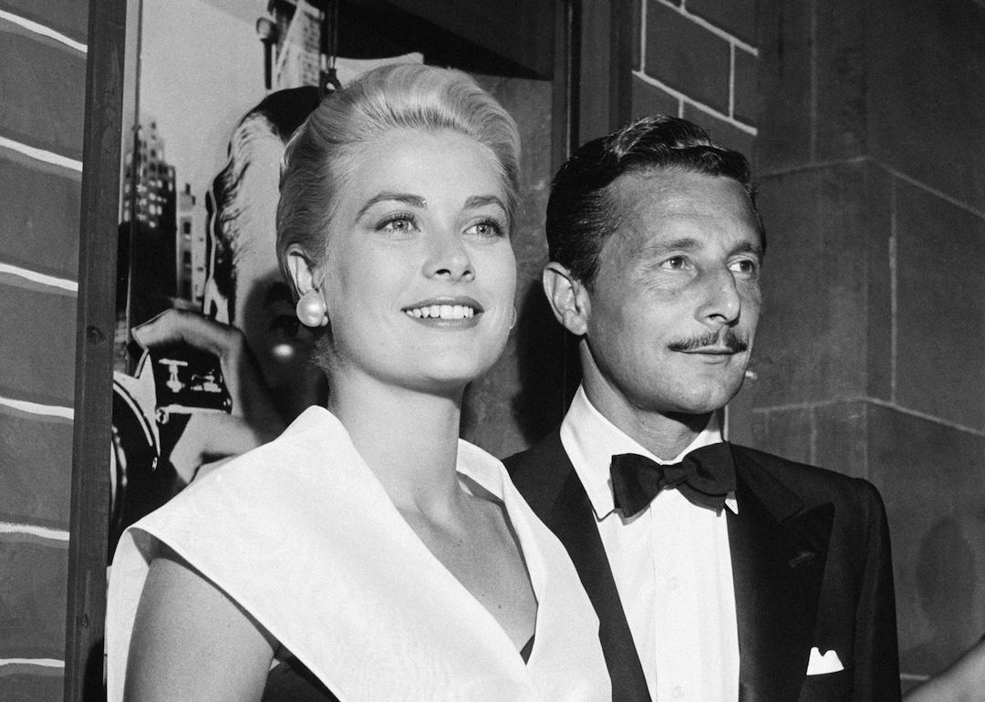 Grace Kelly and former fiance Oleg Cassini at the Hollywood premiere of the film 'Rear Window' in 1954.