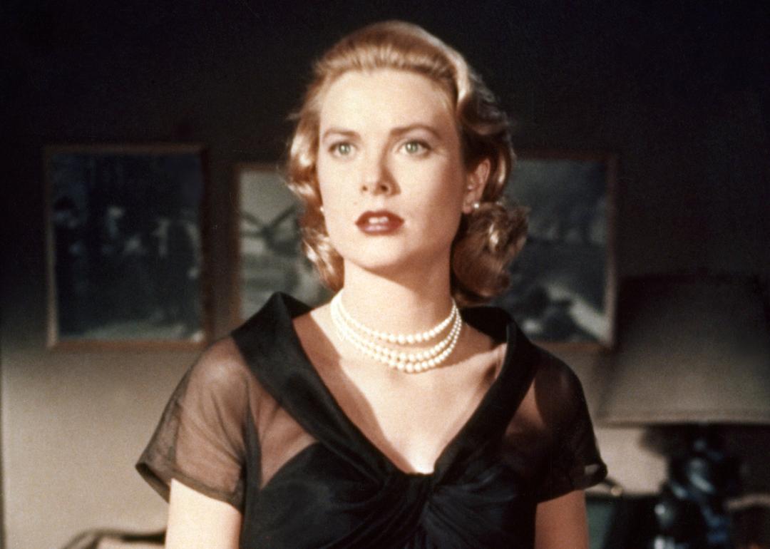 Actor Grace Kelly looking surprised in a scene from the Alfred Hitchcock thriller 'Rear Window.'
