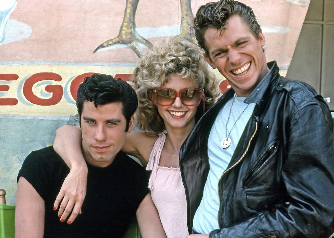 Actors John Travolta, Olivia Newton-John, and Jeff Conaway on the set of the 1978 movie 'Grease.'