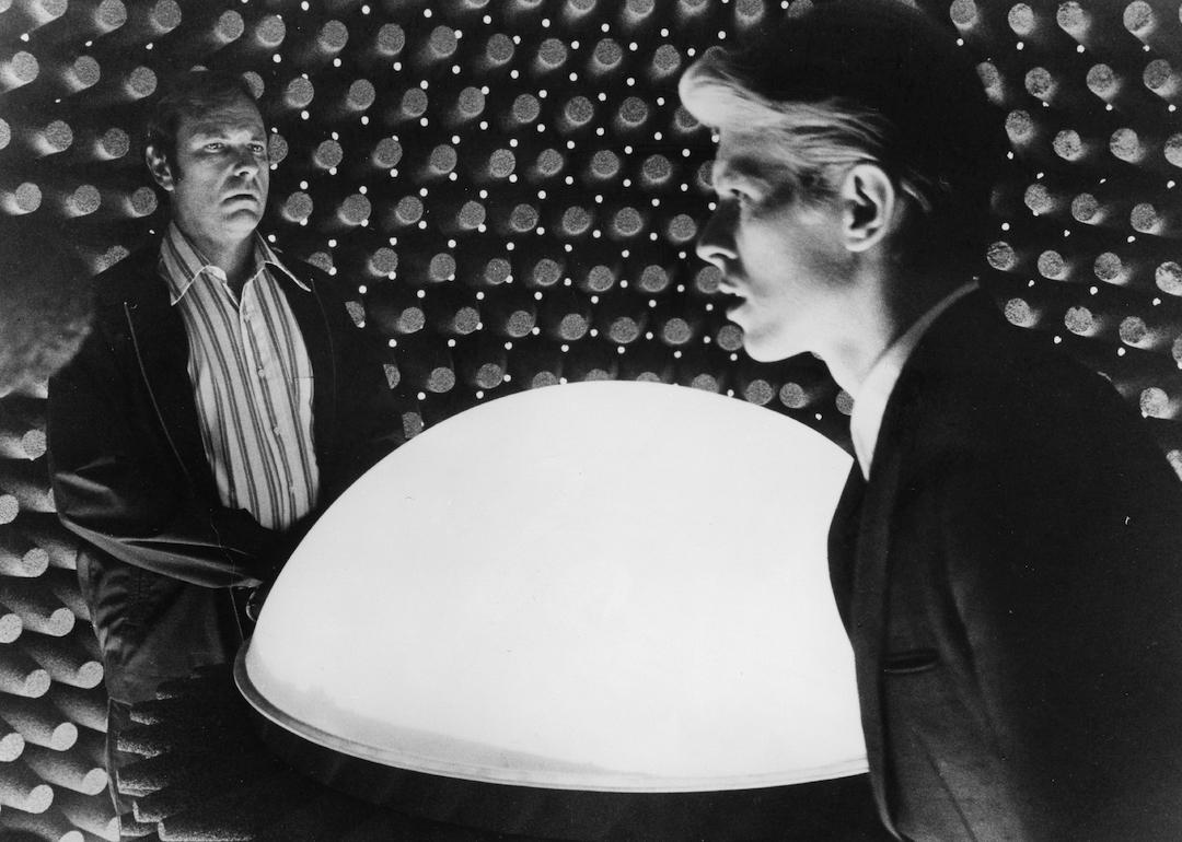 Actors Rip Torn and David Bowie in a scene from the movie 'The Man Who Fell To Earth' in 1976.