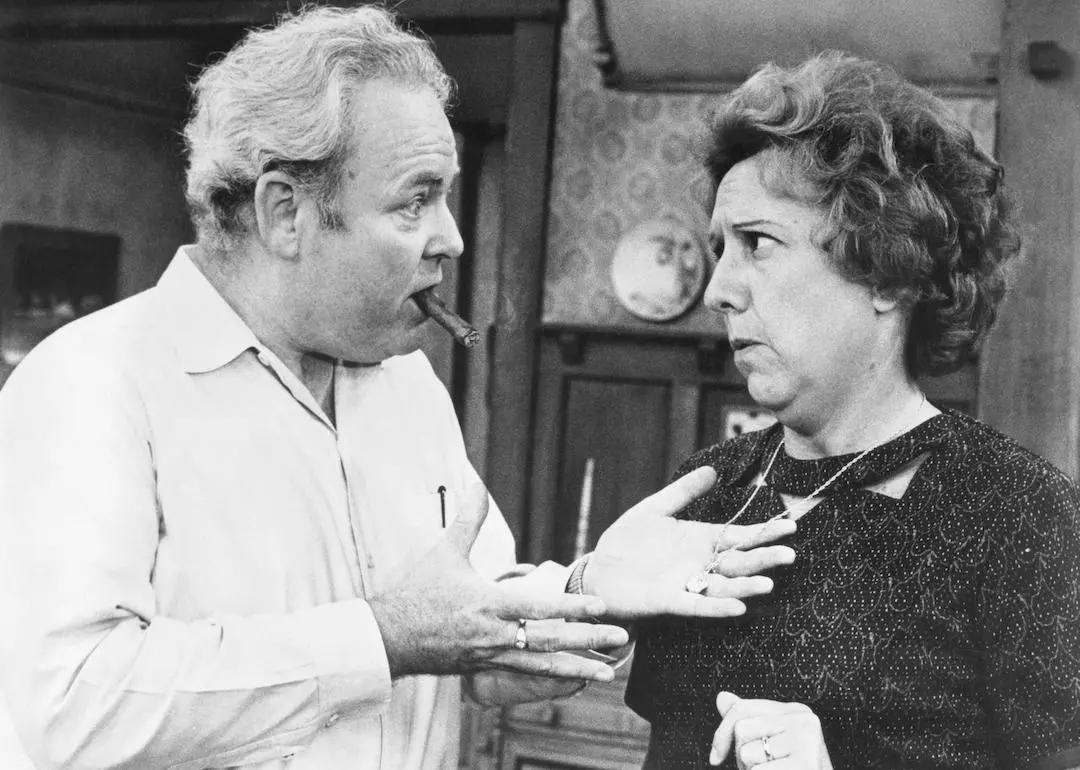 Actors Carroll O'Connor and Jean Stapleton on the set of 'All in the Family.'