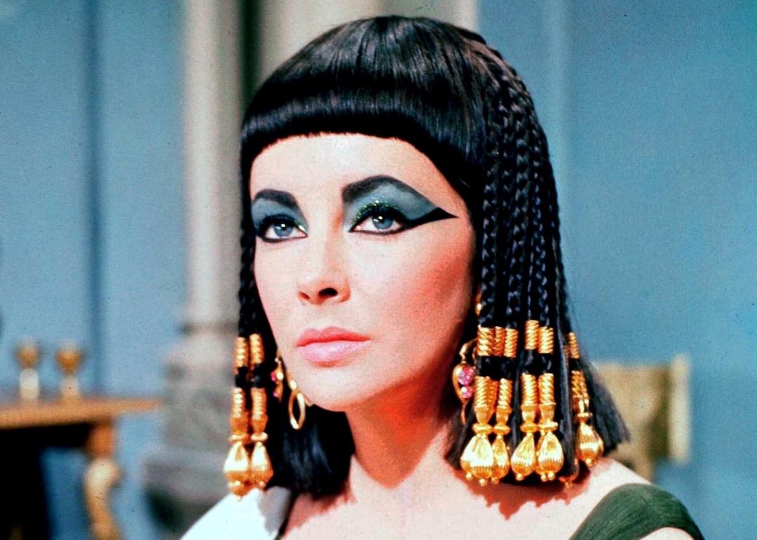 Elizabeth Taylor on the film set of 'Cleopatra' in 1963.