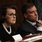 Sen. Mark Warner (D-VA) and Sen. Dianne Feinstein (D-CA) listen during a hearing before Senate (Select) Intelligence Committee March 7, 2018 on Capitol Hill in Washington, D.C.