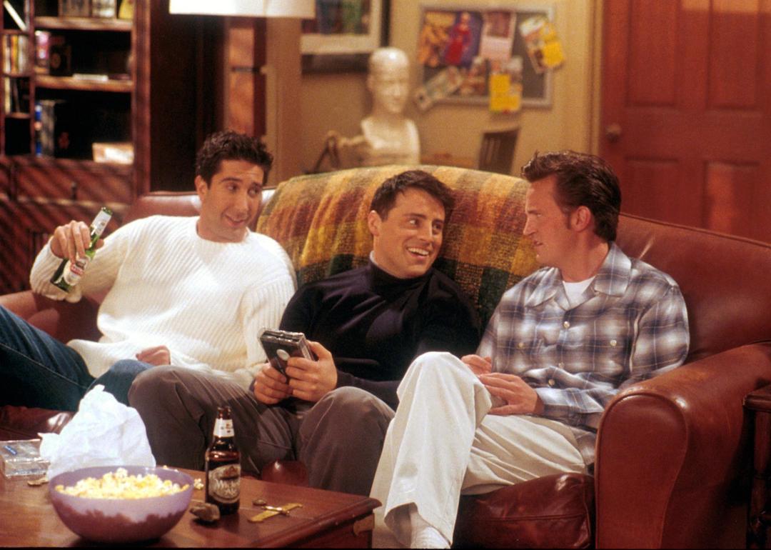 Ross (David Schwimmer), Joey (Matt LeBlanc), and Chandler (Matthew Perry) on the seventh season of the hit TV show 'Friends.'