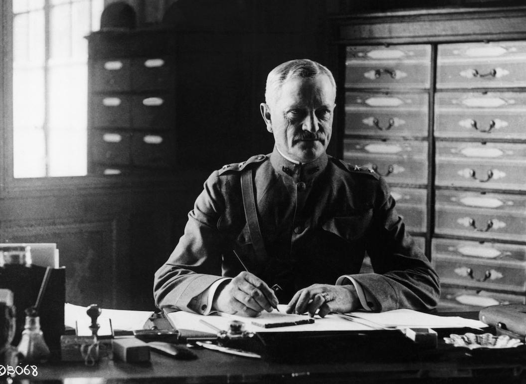General John J. Pershing at his desk in Chaumont, France, during World War I.