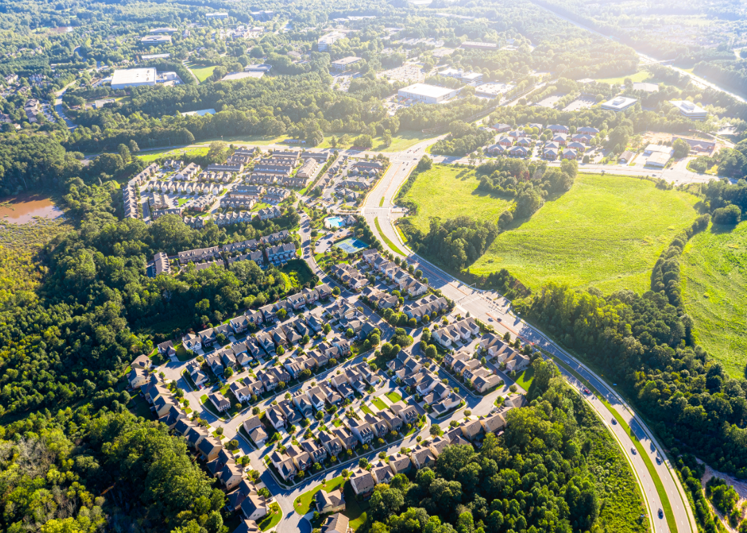 An aerial view of a gated community.