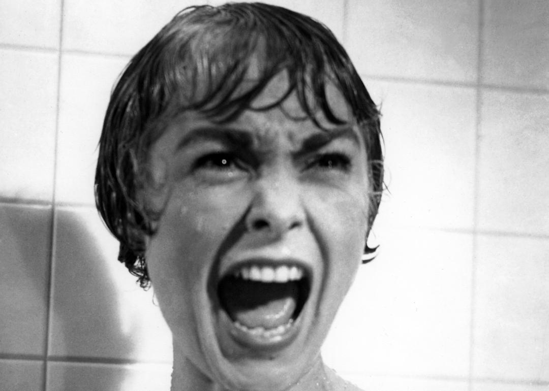 Actor Janet Leigh screams in the shower in a famous scene in 'Psycho.'