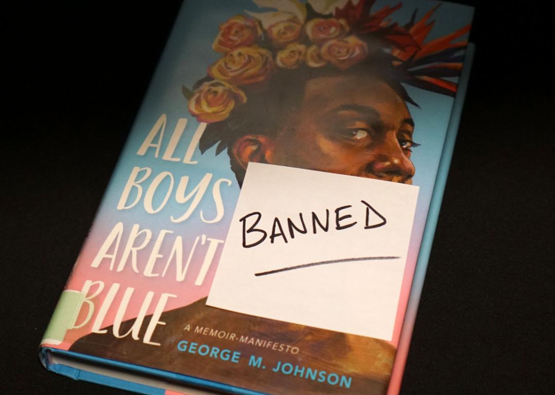 A copy of the often banned book 'All Boys Aren't Blue,' a memoir by LGBTQ+ activist George M. Johnson.