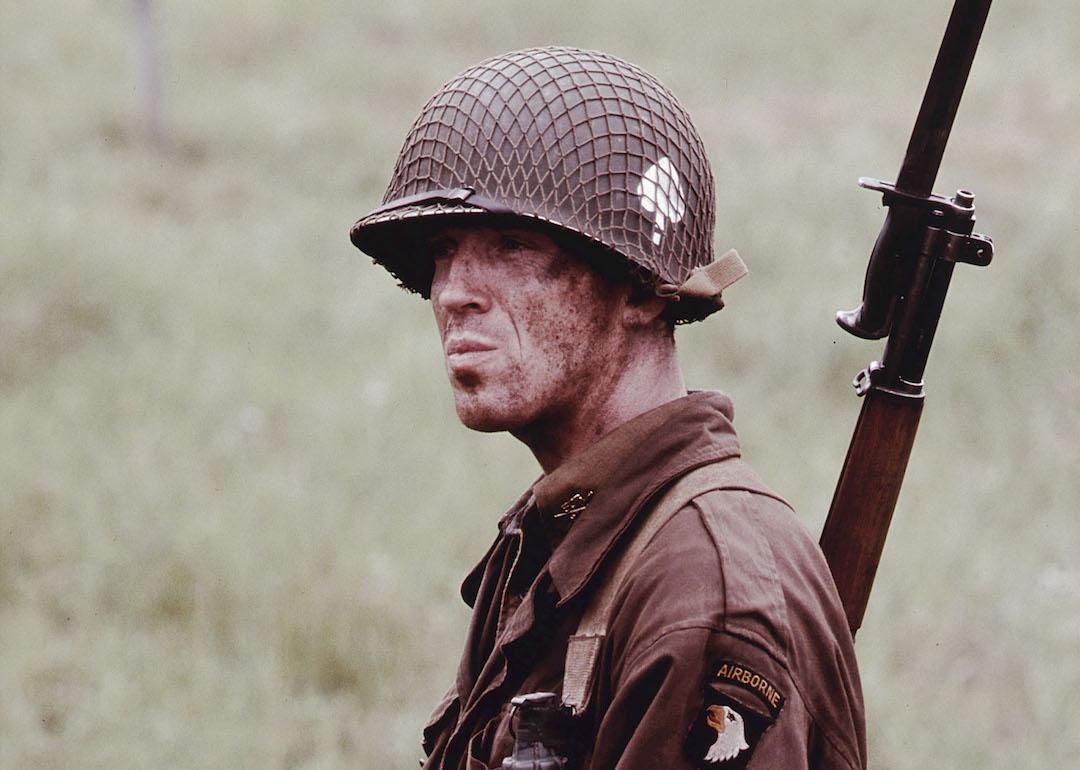 Actor Damian Lewis (as Richard Winters) in a scene from HBO's war miniseries 'Band of Brothers.'