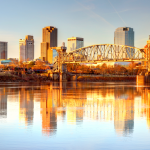 Skyline of Little Rock, Arkansas in Pulaski County.