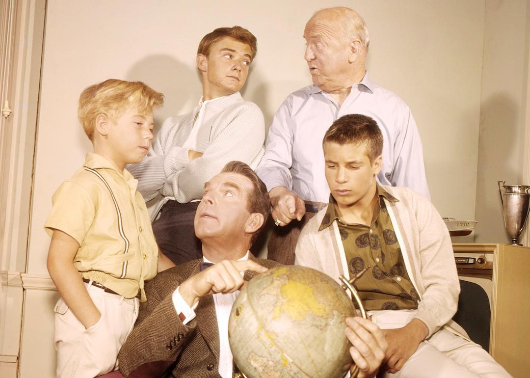 The stars of 'My Three Sons'; from left: Stanley Livingston, Tim Considine, William Frawley, Don Grady, and Fred MacMurray.