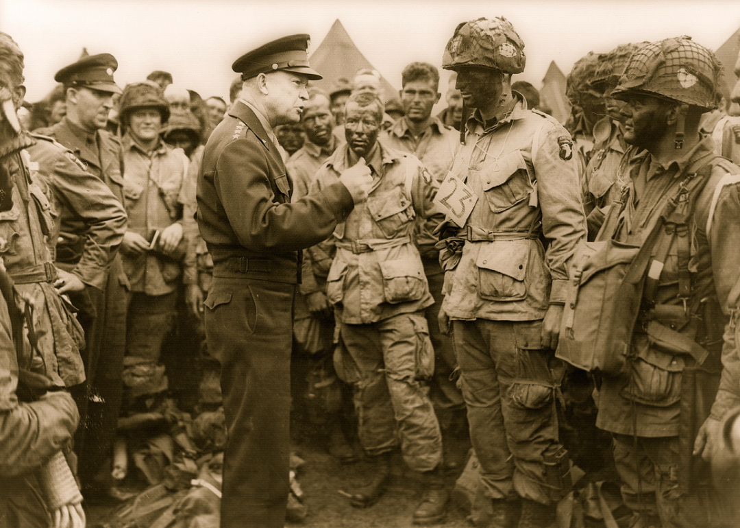 General Eisenhower Greets troops of the 101st Airborne prior to dispatch for D-Day, circa 1944