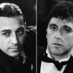 George Raft in the 1932 movie 'Scarface' on the left; Al Pacino in the 1983 remake of 'Scarface' on the right.