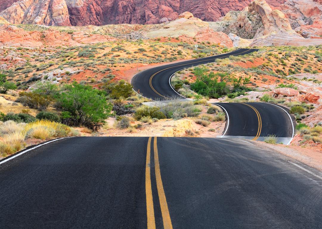 A road runs through the Valley of Fire State Park in Nevada.