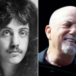 Singer Billy Joel, then in the rock band Attila, pose for a portrait in 1970; Billy Joel performs at Nissan Stadium on May 19, 2023 in Nashville, Tennessee.