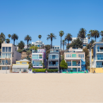 Houses on the beach in Santa Monica, California.