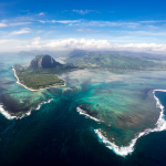 Photos taken from a helicopter of the famous underwater waterfall in Mauritius