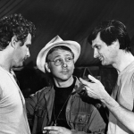 Wayne Rogers as Trapper John, William Christopher as Father Mulcahy, and Alan Alda as Hawkeye in a scene from the long-running US television series M*A*S*H (1972-1983) about a US Army medical surgical unit during the Korean War.