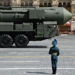 A Russian Yars intercontinental ballistic missile launcher parades through Red Square during the Victory Day military parade in central Moscow on May 9, 2022.