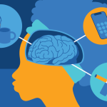 Illustration showing a teens brain being affected by drinks, social media and cigarettes.