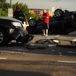 A three-car accident in Denver, Colorado, involving an SUV.