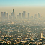 Brown smog covers the downtown Los Angeles skyline