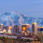 Salt Lake City skyline with mountain backdrop