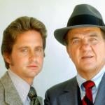 Actors Karl Malden and Michael Douglas pose for a portrait on the set of 'The Streets of San Francisco' in August 1974 in San Francisco, California.