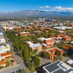 University of Arizona main campus aerial view including University Mall and Old Main Building in Tucson