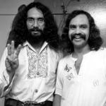 Comedy team Cheech and Chong (Tommy Chong and Richard Cheech Marin) pose in their dressing room at Doug Weston's Troubadour on Sept. 16, 1971 in Los Angeles.