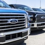 Used Ford trucks for sale in lot.