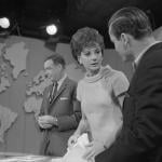 Broadcast journalist Barbara Walters with journalist Hugh Downs on the 'Today' show set in 1966.