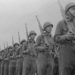 U.S. Army troops in line formation during World War II on Feb. 18, 1943.