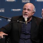 Dave Ramsey in front of mic and a blue background with SiriusXM radio logo 