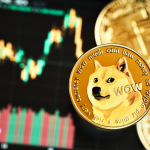 DOGE coin crypto currency with graph in the background
