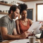 couple going over finances on computer