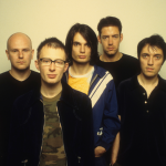 Rock band Radiohead poses for a portrait at Capitol Records during the release of their album OK Computer in Los Angeles, California on June 12, 1997. 