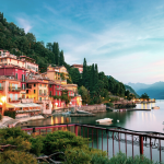 Sunset view of Varenna Old Town on Lake Como.