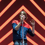 French band Phoenix lead singer Thomas Mars performs on stage during the Festival d'ETE Concert in Quebec City on 12 July 2018.