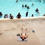 A person relaxes on a hot afternoon at the Astoria Pool in the borough of Queens in August 2015 in New York City.