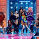 From left, Shannel, Jorgeous, Angeria Paris VanMicheals, Gottmik, Roxxxy Andrews, Vanessa Vanjie, Nina West and Plastique Tiara pose in RuPaul’s Drag Race All Stars, episode 1, season 9.