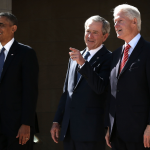 Former U.S. Presidents Barack Obama, George W. Bush, and Bill Clinton attend the opening ceremony of the George W. Bush Presidential Center April 25, 2013 in Dallas, Texas. 