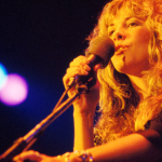 Stevie Nicks of Fleetwood Mac performs on stage, New York, 1977.