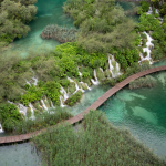 A chain of 16 terraced lakes, joined by waterfalls, in Plitviče Lakes National Park, Croatia