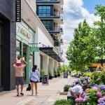 A family walks around a shopping area in Cary, North Carolina.