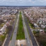 Aerial view of the the 12-lane Roosevelt Boulevard in Northeast Philadelphia PA.