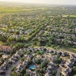 Aerial view of urban sprawl in Dallas-Fort Worth area near Irving.