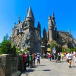 People entering Hogwarts Castle at The Wizarding World of Harry Potter at Universal Studios Orlando.